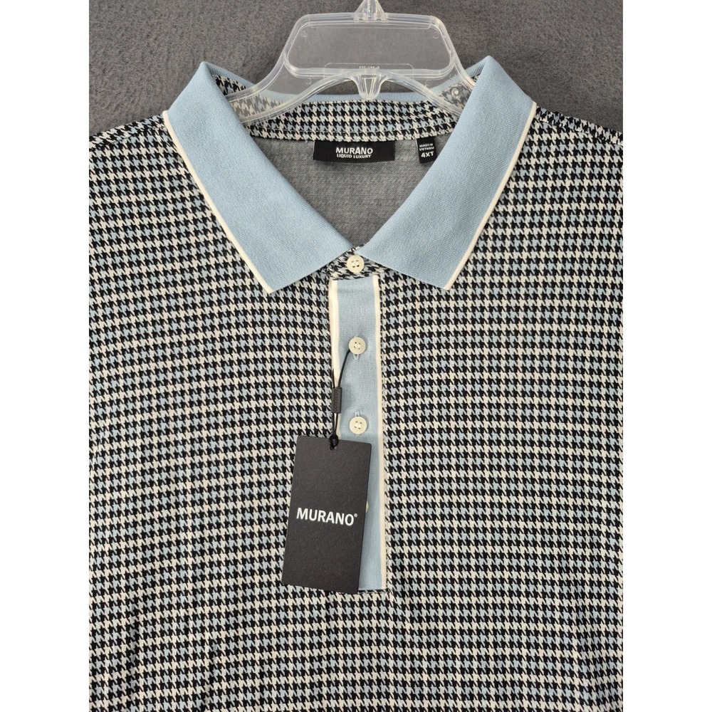 Murano Polo Shirt Mens 4XT Liquid Luxury Short Sleeve Blue Black Houndstooth NEW